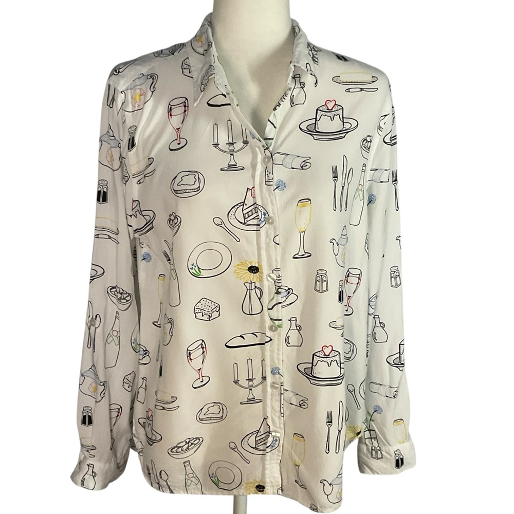 Jane and Delancey Rayon Food and Drink Novelty  Print Top Size XL Button Front